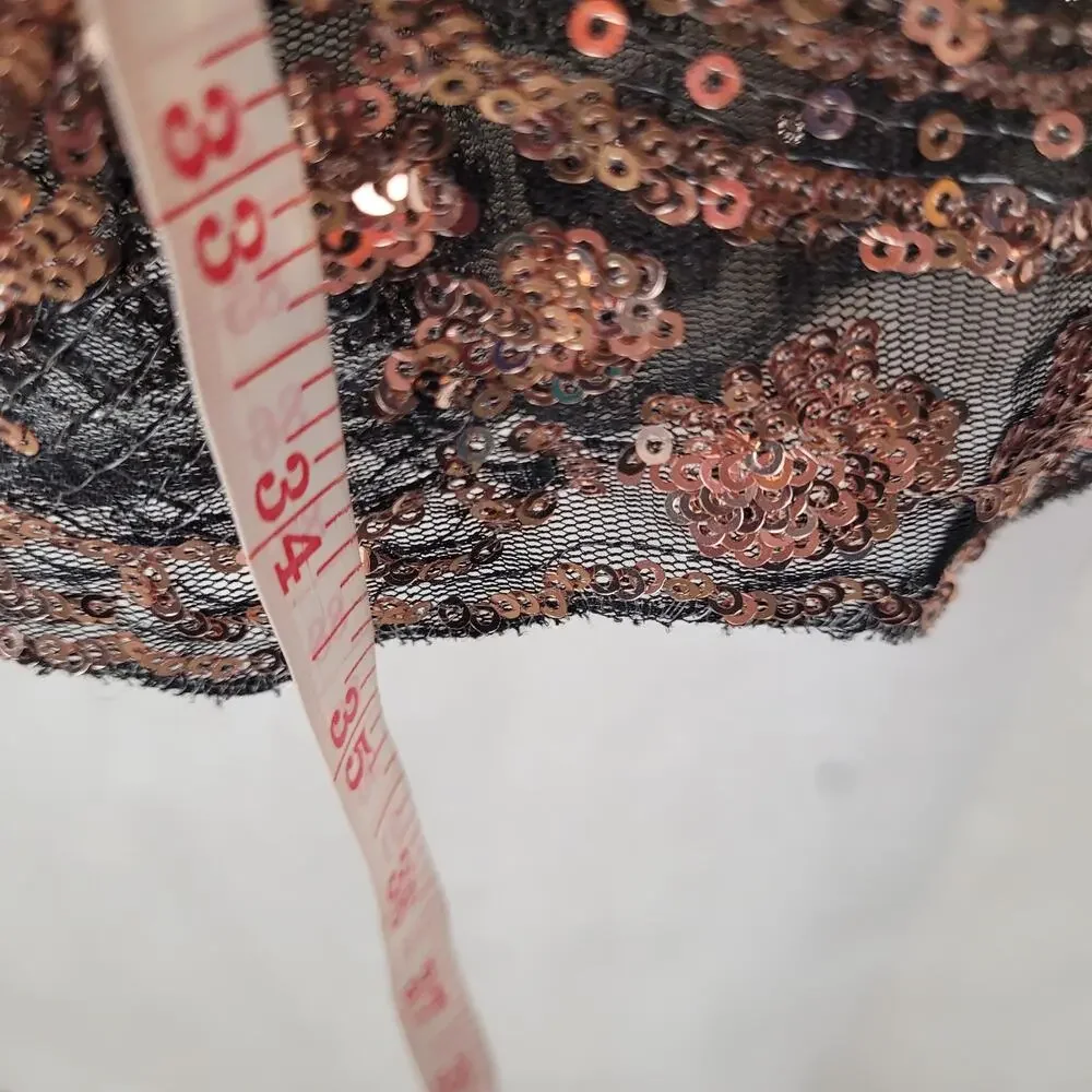 Shein black and gold floral sequined sheer sleeve dress Size medium Fairy Glam